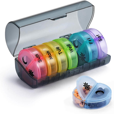 Weekly Pill Organizer 7 Day 2 Times a Day Colorful 14 Compartments Pocket Pill Boxes