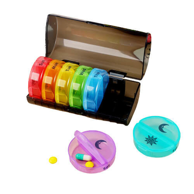 Weekly Pill Organizer 7 Day 2 Times a Day Colorful 14 Compartments Pocket Pill Boxes
