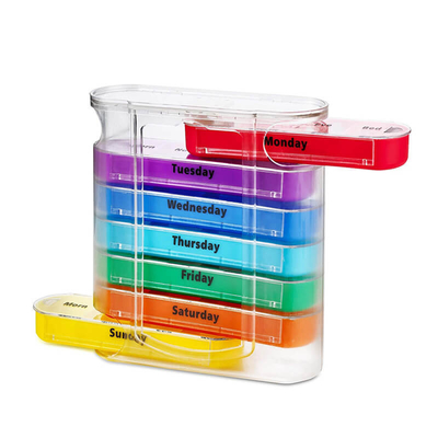 Hot Selling Travel-Sized 28-Day 4-Time Pill Organizer Rainbow PS Plastic Medicine Container Weekly Pill Storage Cases